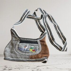 Brown and Gray Alpaca Embroidered Bag